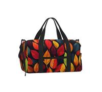 Mexpekil Orange Leaves Gym Bag with Shoe Compartment Waterproof Duffel Bag Large Overnight Weekend Bags Travel Holdall for Women Men Teens