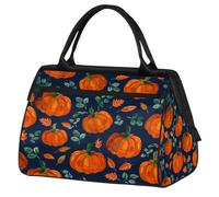 Mexpekil Orange Pumpkins Green Leaf Travel Duffel Bag Waterproof Gym Bag Carry On Weekend Overnight Bags Large Hand Luggage Tote Bags for Women Men Kids