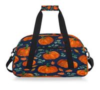 Mexpekil Orange Pumpkins Green Leaf Travel Gym Bag for Girls Boys Carry On Overnight Weekend Bags Waterproof Hand Luggage Bag for Sports Dance School Practice