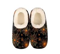 Mexpekil Orange Spider Web Women's & Men's Slippers with Fluffy Collar Winter Warm House Slippers Anti-Slip Indoor House Shoes Gifts for Mum Dad (Sizes UK 6-7)