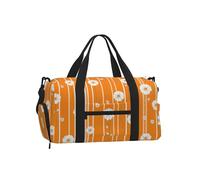 Mexpekil Orange Stripes Daisies Gym Bag with Shoe Compartment Waterproof Duffel Bag Large Overnight Weekend Bags Travel Holdall for Women Men Teens