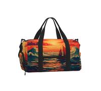 Mexpekil Orange Sunset Sea Ship Gym Bag with Shoe Compartment Waterproof Duffel Bag Large Overnight Weekend Bags Travel Holdall for Women Men Teens