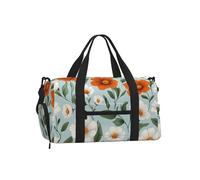 Mexpekil Orange White Flowers Gym Bag with Shoe Compartment Waterproof Duffel Bag Large Overnight Weekend Bags Travel Holdall for Women Men Teens