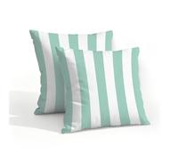 Mexpekil Outdoor Cushion Covers 40cm X 40cm 2 Pack Waterproof Soft Pillow Cases Aqua White Striped Decorative Pillow Cover Protectors for Sofa Garden Patio Home Decor