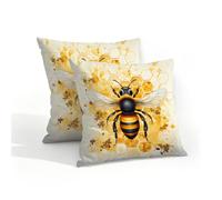 Mexpekil Outdoor Cushion Covers 40cm X 40cm 2 Pack Waterproof Soft Pillow Cases Bee Honey Decorative Pillow Cover Protectors for Sofa Garden Patio Home Decor