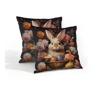 Mexpekil Outdoor Cushion Covers 40cm X 40cm 2 Pack Waterproof Soft Pillow Cases Easter Flower Egg Bunny Decorative Pillow Cover Protectors for Sofa Garden Patio Home Decor
