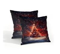 Mexpekil Outdoor Cushion Covers 40cm X 40cm 2 Pack Waterproof Soft Pillow Cases Magic Red Xmas Tree Decorative Pillow Cover Protectors for Sofa Garden Patio Home Decor