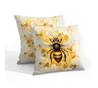 Mexpekil Outdoor Cushion Covers 45cm X 45cm 2 Pack Waterproof Soft Pillow Cases Bee Honey Decorative Pillow Cover Protectors for Sofa Garden Patio Home Decor
