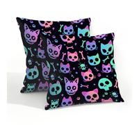 Mexpekil Outdoor Cushion Covers 50cm X 50cm 2 Pack Waterproof Soft Pillow Cases Neon Goth Skulls Bones Decorative Pillow Cover Protectors for Sofa Garden Patio Home Decor