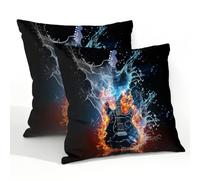 Mexpekil Outdoor Cushion Covers 55cm X 55cm 2 Pack Waterproof Soft Pillow Cases Electric Guitar Fire Water Decorative Pillow Cover Protectors for Sofa Garden Patio Home Decor