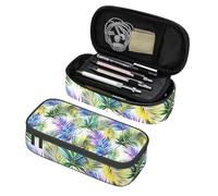 Mexpekil Palm Leaves Bright Pencil Case for Girls Boys with Compartments Large Pen Organizer Bag Zipper Multi-Use Pouch for School Supplies, Makeup Cosmetics, Kids, Adults