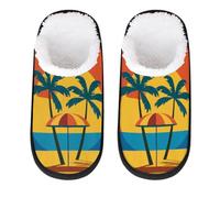 Mexpekil Palm Trees Beach Umbrella Fluffy Slippers for Women Men M