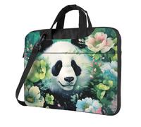 Mexpekil Panda Green Flower Laptop Bag for Women Men 15.6 Inch Portable Laptop Case Sleeve with Shoulder Strap Computer Carrying Case Messenger Bags for Business Travel College