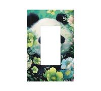 Mexpekil Panda Green Flower Light Switch Cover 1 Gang Single Rocker Outlet Cover Decorative Wall Plate for Home Office