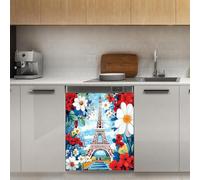 Mexpekil Paris Eiffel Tower Daisy Dishwasher Magnet Cover 21x26Inch Decorative Dish Washer Sticker for Front Door Waterproof Kitchen Appliance Panel Magnetic Decal