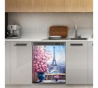 Mexpekil Paris Tower Flowers Dishwasher Magnet Cover 21x26Inch Decorative Dish Washer Sticker for Front Door Waterproof Kitchen Appliance Panel Magnetic Decal