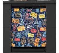 Mexpekil Passport Stamps Dishwasher Magnet Cover 21x26Inch Decorative Dish Washer Sticker for Front Door Waterproof Kitchen Appliance Panel Magnetic Decal