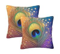 Mexpekil Peacock Feather Rainbow Cushion Covers 50cm X 50cm 2 Pack Invisible Zipper Square Pillow Cases Decorative Pillow Covers Protectors for Sofa Bed Home Decor