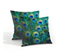 Mexpekil Peacock Feathers Cushion Covers 40x40 cm Outdoor Waterproof Throw Pillow Case Set of 2 Pillowcase 16x16 in for Patio Garden