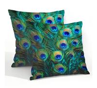 Mexpekil Peacock Feathers Cushion Covers 55x55 cm Outdoor Waterproof Throw Pillow Case Set of 2 Pillowcase 22x22 in for Patio Garden