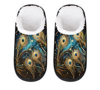 Mexpekil Peacock Feathers Fluffy Slippers for Women Men L