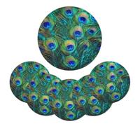 Mexpekil Peacock Feathers Placemats Set of 6 Heat Resistant Round Table Mats Woven Placemats for Dining Table Kitchen, 38 cm