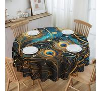 Mexpekil Peacock Feathers Round Tablecloth 150cm Wipe Clean Table Cloth Waterproof Stain Resistant Table Protector Decoration Table Cover for Indoor Outdoor
