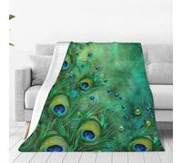 Mexpekil Peacock Feathers Throw Blanket, Green Peacock Feather Soft Warm Fleece Blanket Fluffy Plush Flannel Blanket For Bed Sofa Couch Home 150x200cm