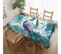 Mexpekil Peacock Palm Leaf Table Cloth 137x183cm Wipeable Tablecloth Waterproof Stain Resistant Table Protector Decoration Rectangular Table Cover for Indoor Outdoor