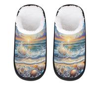 Mexpekil Pearl Shell Beach Fluffy Slippers for Women Men L