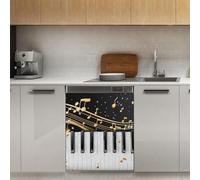 Mexpekil Piano Keys Golden Musical Notes Dishwasher Magnet Cover 21x26Inch Decorative Dish Washer Sticker for Front Door Waterproof Kitchen Appliance Panel Magnetic Decal