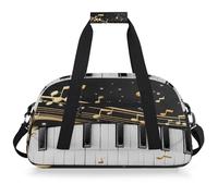 Mexpekil Piano Keys Golden Musical Notes Travel Gym Bag for Girls Boys Carry On Overnight Weekend Bags Waterproof Hand Luggage Bag for Sports Dance School Practice