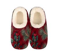 Mexpekil Pine Branches Holly Berries Women's & Men's Slippers with Fluffy Collar Winter Warm House Slippers Anti-Slip Indoor House Shoes Gifts for Mum Dad (Sizes UK 6-7)