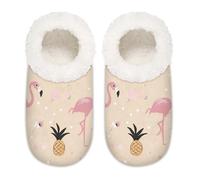 Mexpekil Pink Bird Tropical Pineapple Women's Slippers Size 9-10.5 Soft Fuzzy House Slipper Non Slip Home Shoes for Women Men Ladies
