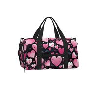 Mexpekil Pink Black Hearts Love Gym Bag with Shoe Compartment Waterproof Duffel Bag Large Overnight Weekend Bags Travel Holdall for Women Men Teens