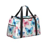 Mexpekil Pink Blue Butterfly Duffel Bag Large Carry On Hand Luggage Bags Waterproof Weekender Bags Foldable Tote Bag for Travel Sports Gym Dance