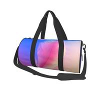 Mexpekil Pink Blue Feather Foldable Gym Bag Carry On Travel Duffle Bags Waterproof Woman Men Hand Luggage Bag Large Weekend Overnight Bags for Sports Dance with Removable Strap