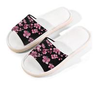 Mexpekil Pink Cherry Blossom Linen Slippers for Women Men Non-Slip House Shoes Open Toe Summer Sliders Slip on Indoor Outdoor Slipper (7-8)