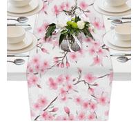 Mexpekil Pink Cherry Blossom Table Runner 33x178 cm, Decortaive Polyester Table Runners for Dining Tables Wedding Holiday Party