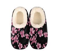 Mexpekil Pink Cherry Blossom Women's & Men's Slippers with Fluffy Collar Winter Warm House Slippers Anti-Slip Indoor House Shoes Gifts for Mum Dad (Sizes UK 6-7)