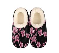 Mexpekil Pink Cherry Blossom Women's & Men's Slippers with Fluffy Collar Winter Warm House Slippers Anti-Slip Indoor House Shoes Gifts for Mum Dad (Sizes UK 6-7)