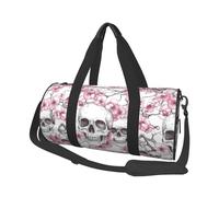 Mexpekil Pink Cherry Blossoms Skulls Foldable Gym Bag Carry On Travel Duffle Bags Waterproof Woman Men Hand Luggage Bag Large Weekend Overnight Bags for Sports Dance with Removable Strap