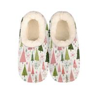 Mexpekil Pink Christmas Trees Snowflakes Women's & Men's Slippers with Fluffy Collar Winter Warm House Slippers Anti-Slip Indoor House Shoes Gifts for Mum Dad (Sizes UK 6-7)