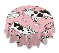 Mexpekil Pink Cows Round Tablecloth 60 Inch Cute Cow Pattern Lace Table Cloth Washable Polyester Circular Table Cover for Party Dining Kitchen Decoration