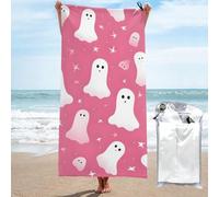 Mexpekil Pink Cute Ghost Large Beach Towels for Adults Sand Free Microfibre Beach Towel Quick Dry Bath Towel Lightweight Travel Towel with Bag for Gym Camping Swim Yoga 80x160cm