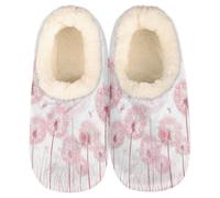 Mexpekil Pink Dandelions Women's & Men's Slippers with Fluffy Collar Winter Warm House Slippers Anti-Slip Indoor House Shoes Gifts for Mum Dad (Sizes UK 10-11)