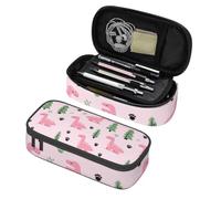 Mexpekil Pink Dinosaurs Green Trees Pencil Case for Girls Boys with Compartments Large Pen Organizer Bag Zipper Multi-Use Pouch for School Supplies, Makeup Cosmetics, Kids, Adults