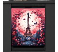 Mexpekil Pink Eiffel Tower Butterfly Dishwasher Magnet Cover 21x26Inch Decorative Dish Washer Sticker for Front Door Waterproof Kitchen Appliance Panel Magnetic Decal