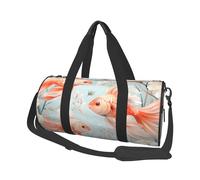 Mexpekil Pink Fish Flowers Foldable Gym Bag Carry On Travel Duffle Bags Waterproof Woman Men Hand Luggage Bag Large Weekend Overnight Bags for Sports Dance with Removable Strap