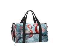 Mexpekil Pink Flamingo Blue Leaves Gym Bag with Shoe Compartment Waterproof Duffel Bag Large Overnight Weekend Bags Travel Holdall for Women Men Teens